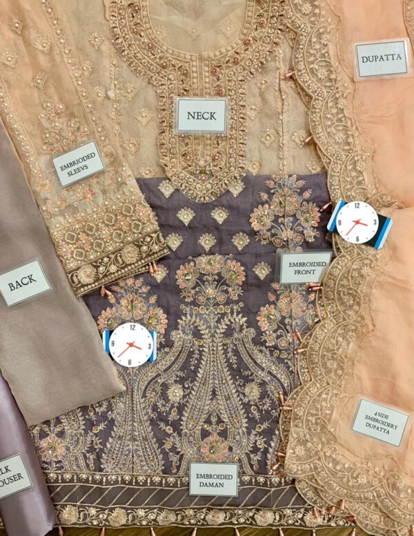 Maria B Chiffon 3Pc Dress with Adda Work & Silk Trouser
