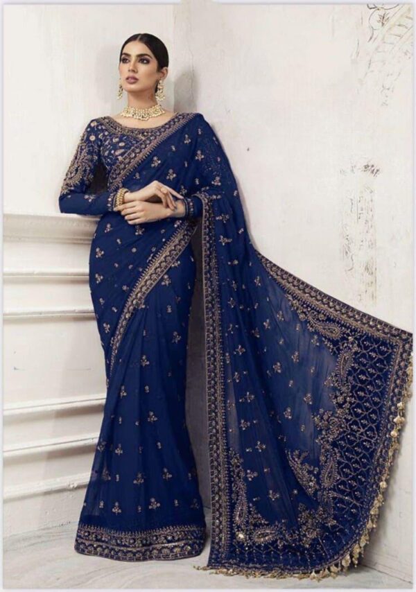 Luxury Maria B Embroidered Net Saree for Weddings 2025