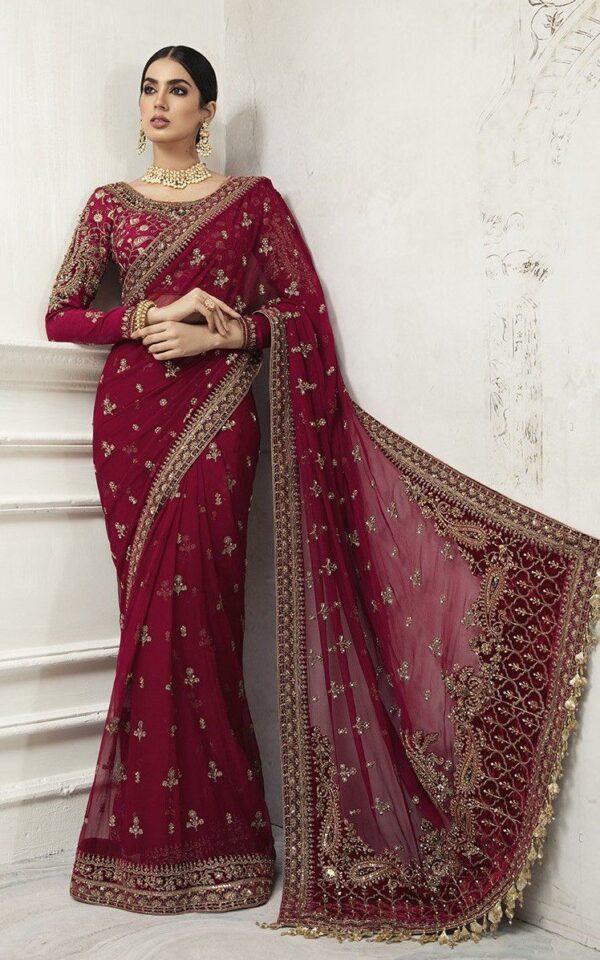 Luxury Maria B Embroidered Net Saree for Weddings 2025