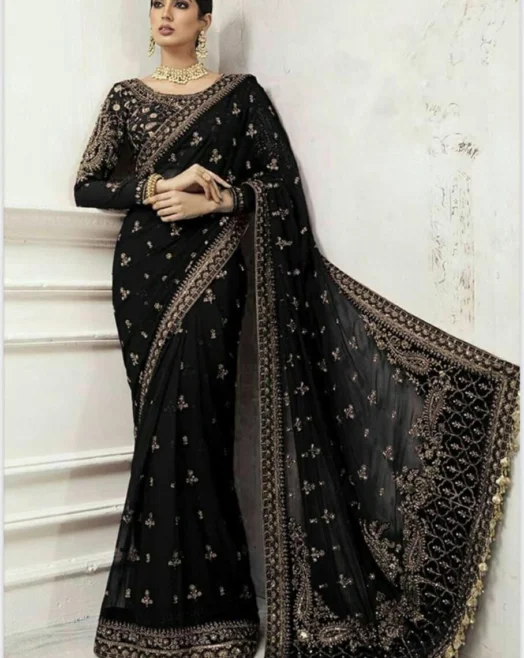 Luxury Maria B Embroidered Net Saree for Weddings 2025