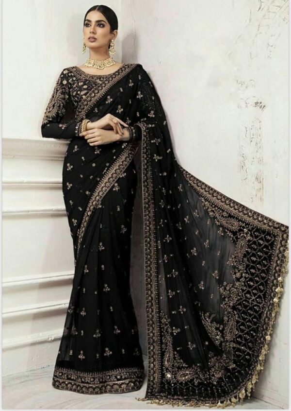 Luxury Maria B Embroidered Net Saree for Weddings 2025