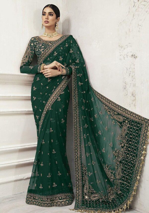 Luxury Maria B Embroidered Net Saree for Weddings 2025