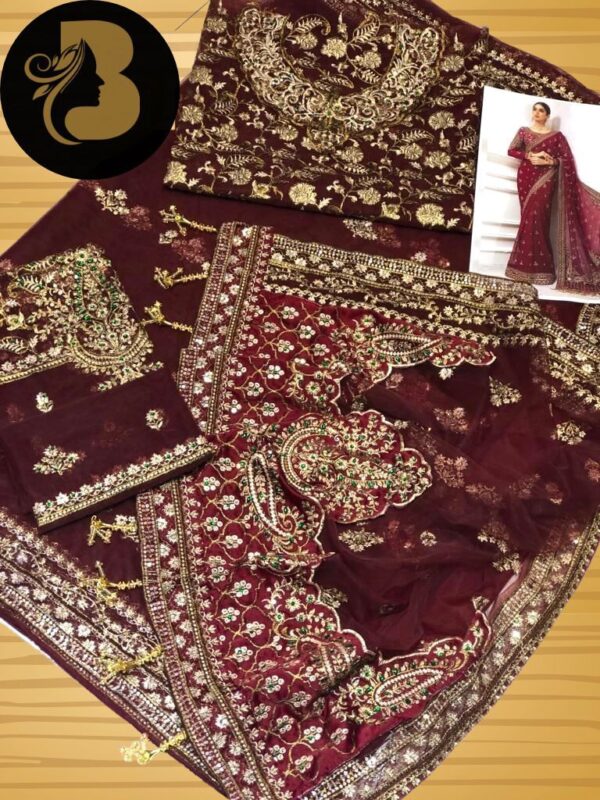Luxury Maria B Embroidered Net Saree for Weddings 2025