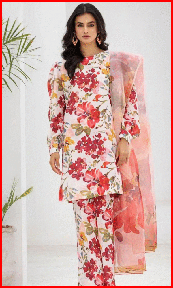 ETHNIC 3PC Digital Printed Lawn Suit in white flowery