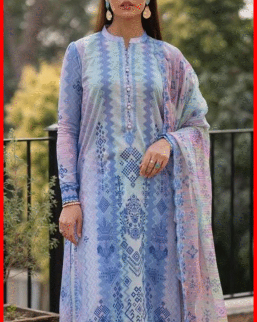 Orient 3PC Digital Printed Lawn in Suit Sky blue Colour