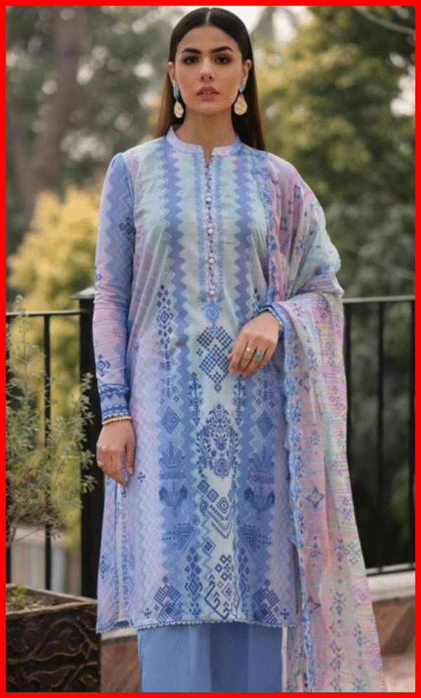 Orient 3PC Digital Printed Lawn in Suit Sky blue Colour
