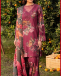 BAROQUE 3PC Lawn Suit in Mehroon colour