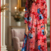 BAROQUE Digital Printed Lawn suit in Red & Blue Colour Lawn Suit