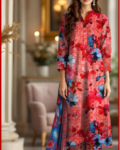 BAROQUE Digital Printed Lawn suit in Red & Blue Colour Lawn Suit