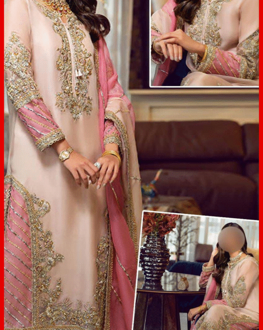 Sara Rohail Asghar Unstitched Replica in organza with malai trouser, crafted for timeless elegance and perfect for festive occasions.