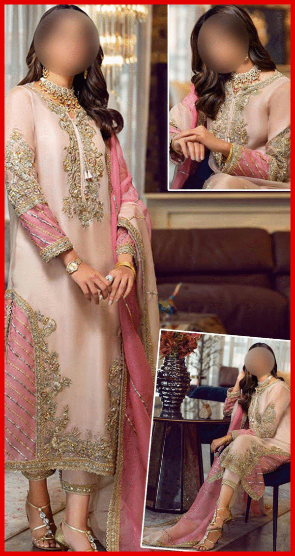 Sara Rohail Asghar Unstitched Replica in organza with malai trouser, crafted for timeless elegance and perfect for festive occasions.