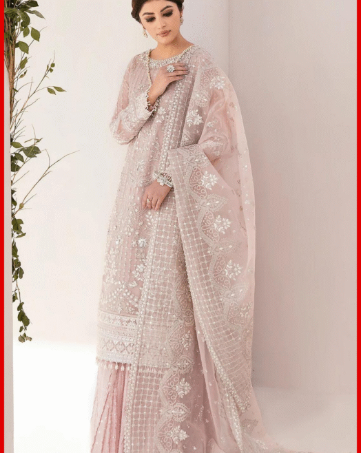 Luxury Organza Embroidered Suit with Shalmoz Silk Trouser & Dupatta