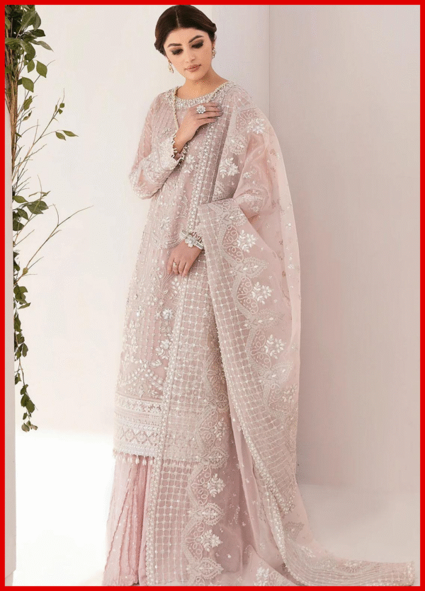 Luxury Organza Embroidered Suit with Shalmoz Silk Trouser & Dupatta
