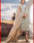Unstitched Organza Embroidered Suit with Net Dupatta & Silk Trouser