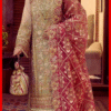 Crimson – Unstitched Organza Embroidered Suit with Satin Silk Trouser & Printed Dupatta