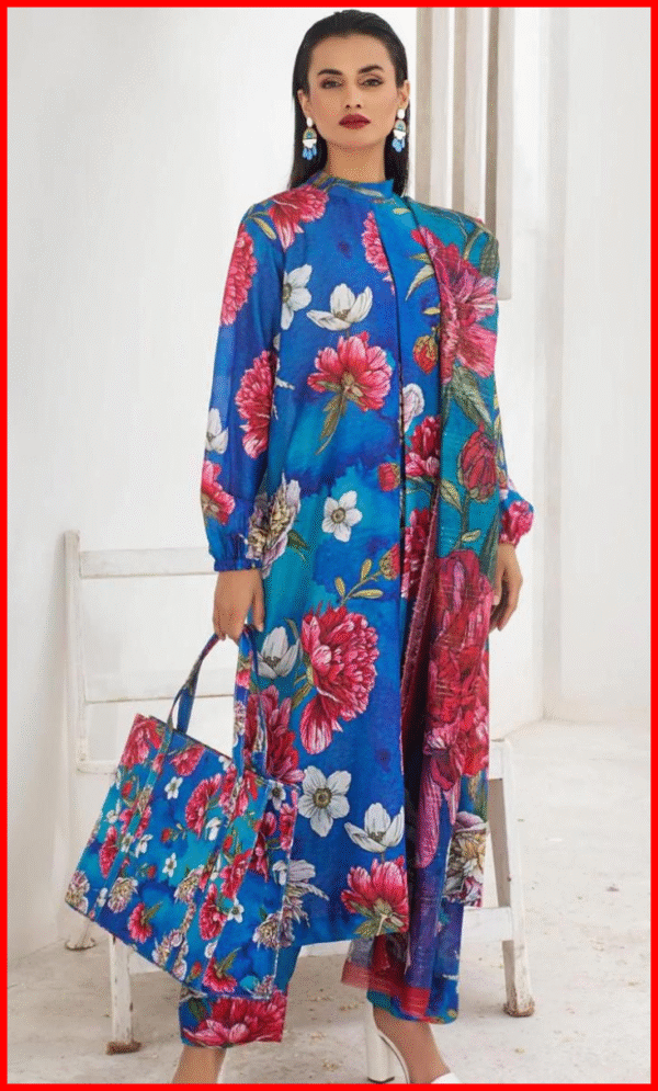 ETHNIC 3PC Unstitched Lawn Suit in Royal Blue Colour