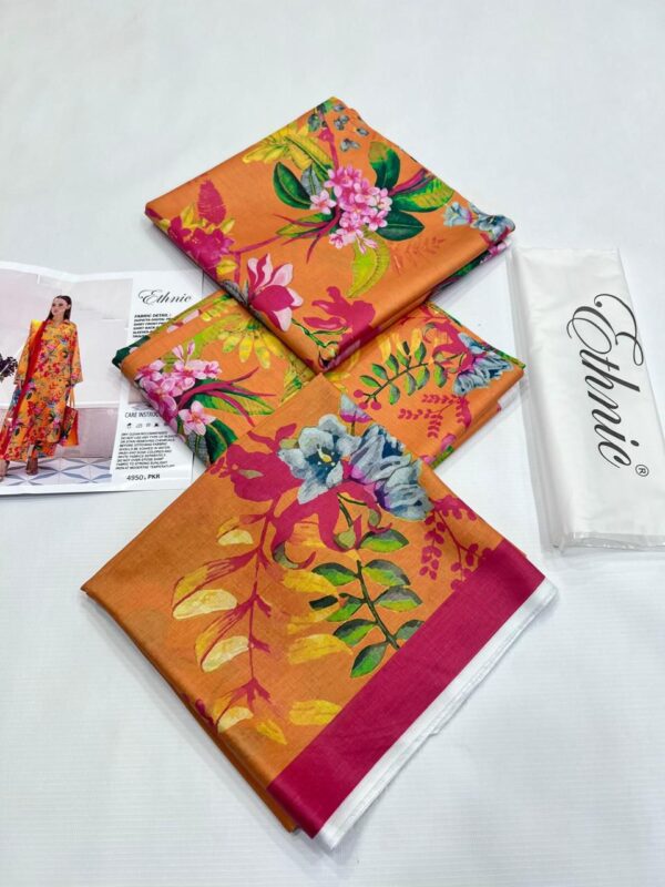 ETHNIC 3PC Printed Lawn Suit in Warm Mustard Yellow Colour