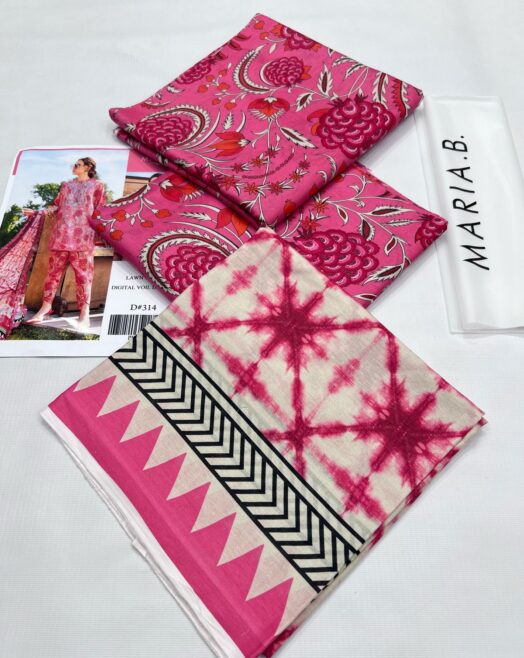 Maria B Digital Printed Unstitched Lawn Suit in Pink ColourqaA
