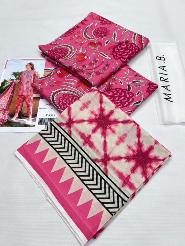 Maria B Digital Printed Unstitched Lawn Suit in Pink ColourqaA