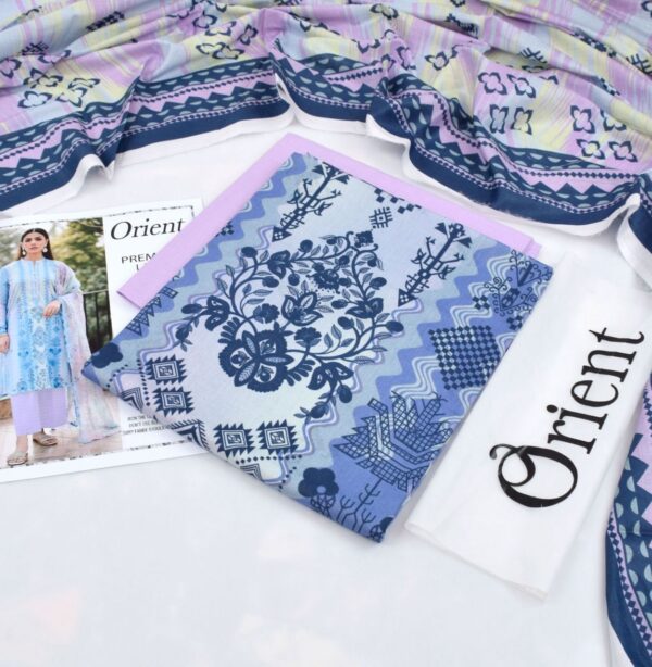 Orient 3PC Digital Printed Lawn in Suit Sky blue Colour