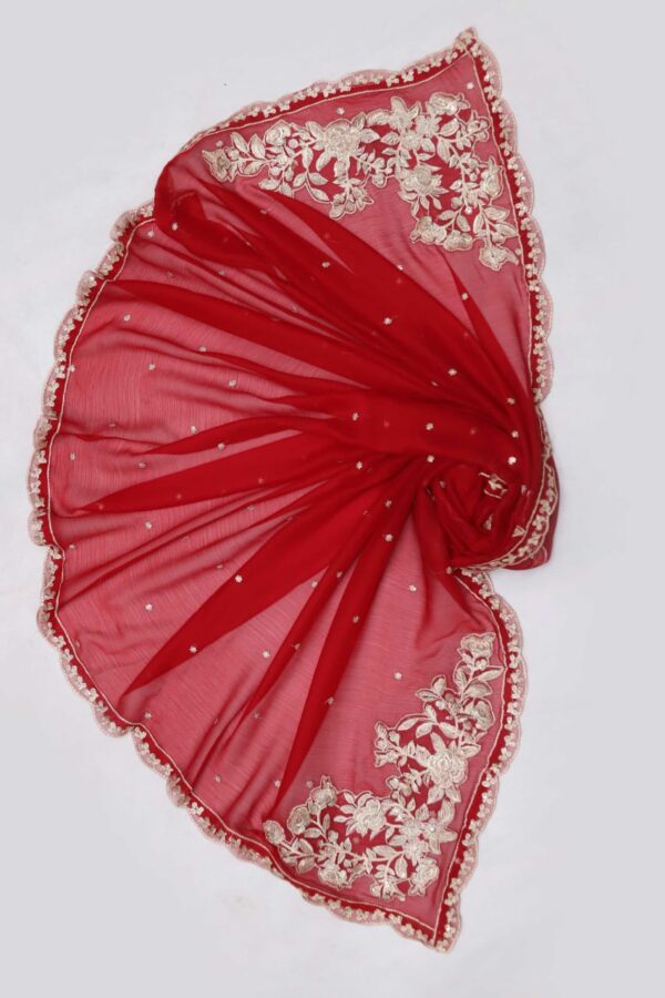 Red Embroidered Party Wear Chiffon Suit - Wedding Collection