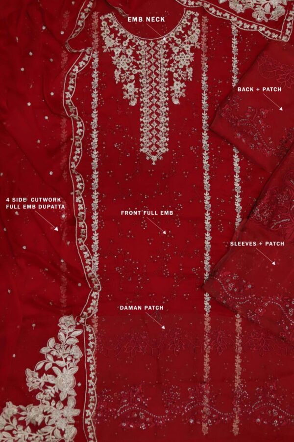 Red Embroidered Party Wear Chiffon Suit - Wedding Collection