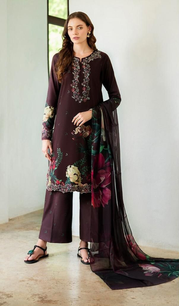 Digital Print Dhanak Airjet Patch Suit – 3PC Winter Collection W198