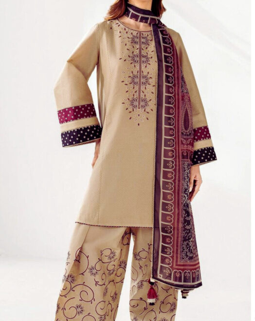 Jazmin Premium Dhanak Heavy Embroidered 3PC Suit 3001