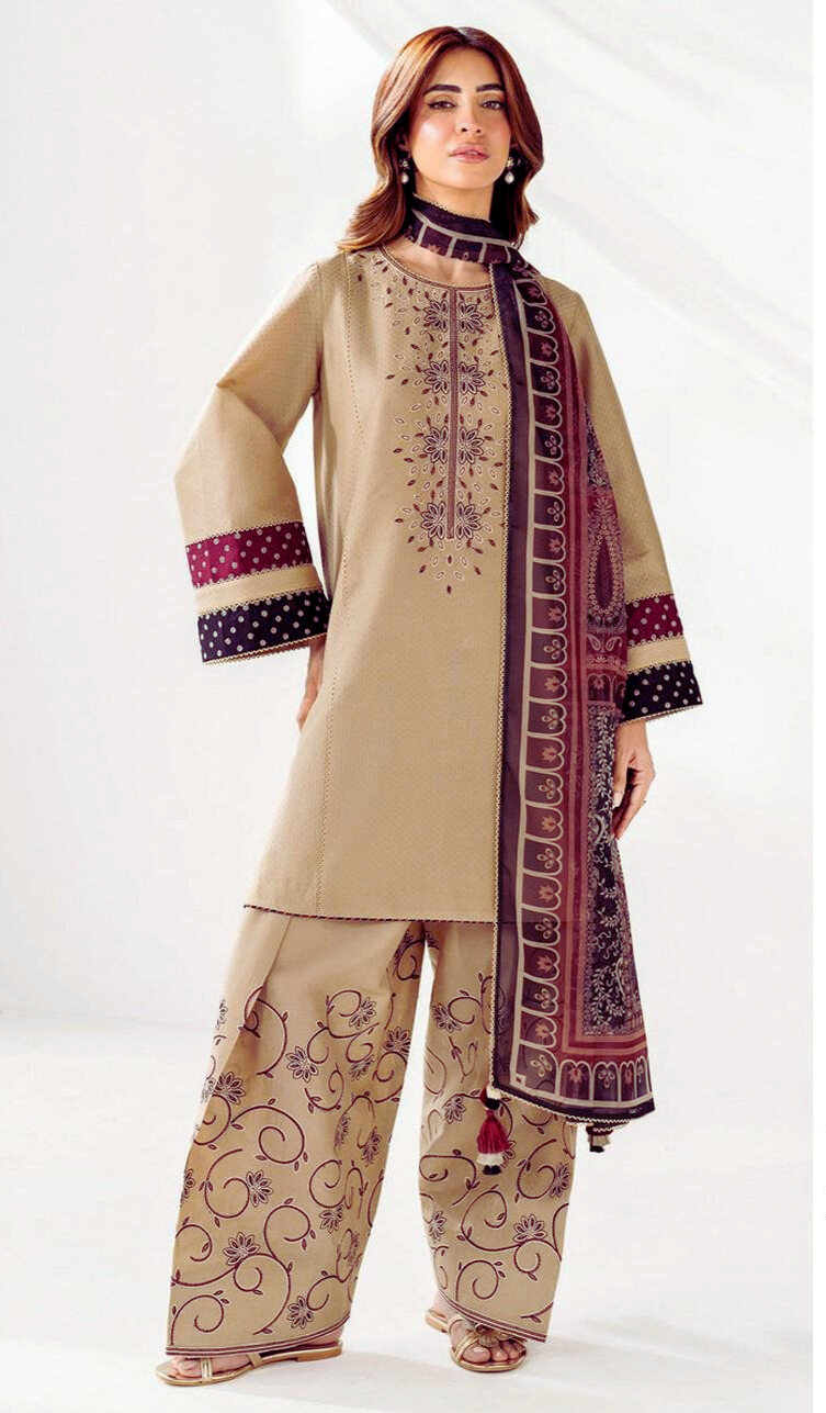 Jazmin Premium Dhanak Heavy Embroidered 3PC Suit 3001