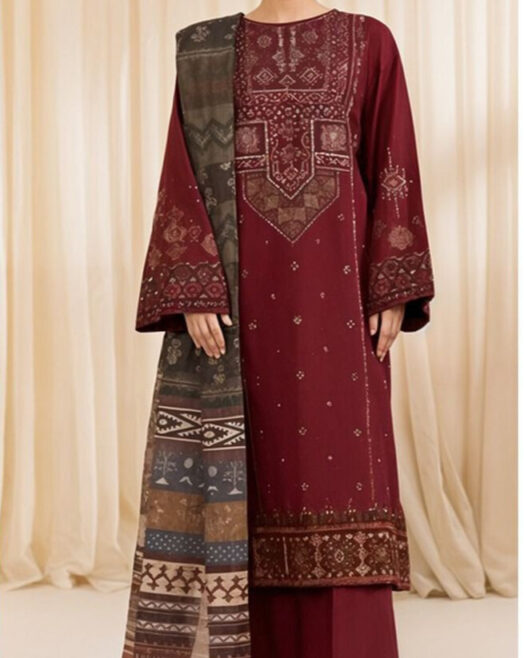 Sapphire Premium Dhanak Embroidered Suit with Digital Wool Shawl