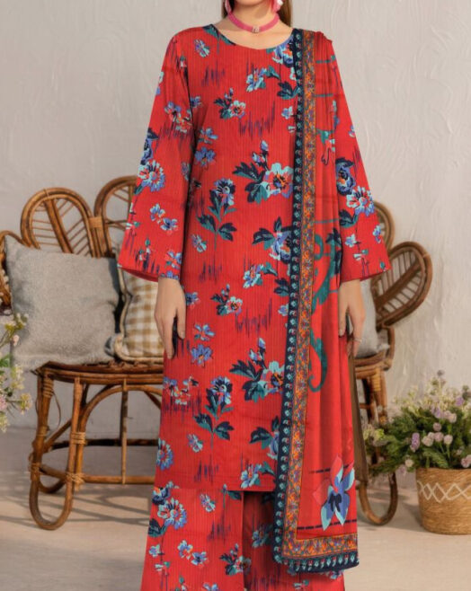 Bareeze Airjet Doria Linen Digital Print 3PC – Allover Volume W186