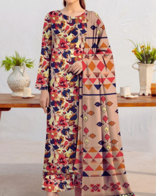 Bareeze Airjet Doria Linen Digital Print 3PC – Allover Volume W185