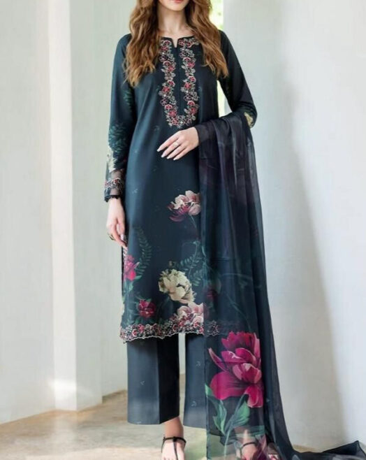 Digital Print Dhanak Airjet Patch Suit – 3PC Winter Collection W197