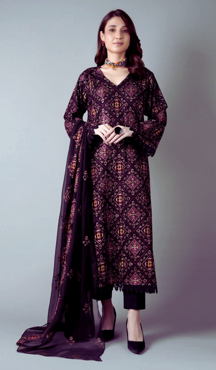 Bareeze Premium Dhanak Embroidered 3PC Suit –W200