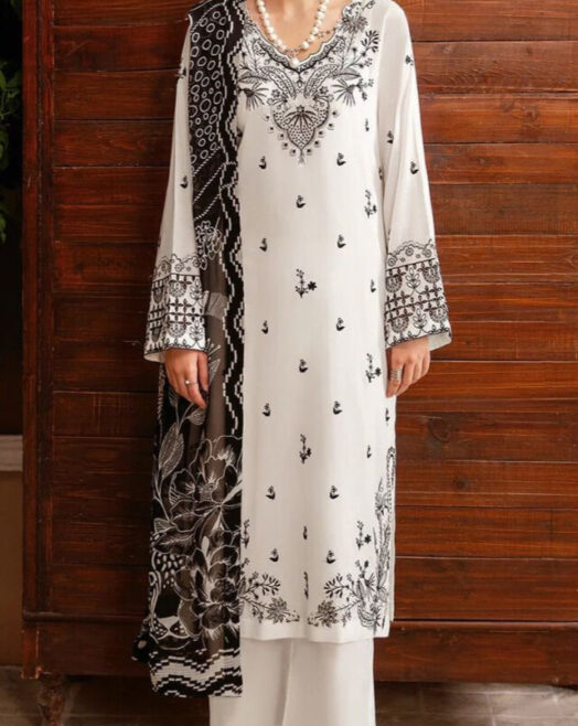 Afsana Premium Dhanak 3PC Embroidered Suit with Digital Wool Shawl