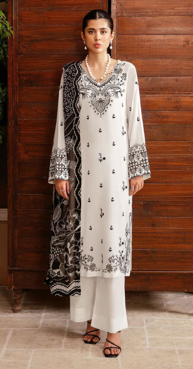 Afsana Premium Dhanak 3PC Embroidered Suit with Digital Wool Shawl