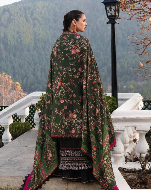 Luxury Heavy Embroidered Dhanak Suit with Printed Pashmina Shawl W105