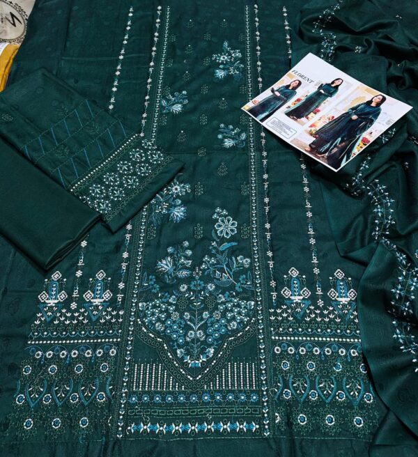 FLORENT Premium Dhanak Brosha 3PC – Heavy Embroidered Chikankari Winter Suit 2025