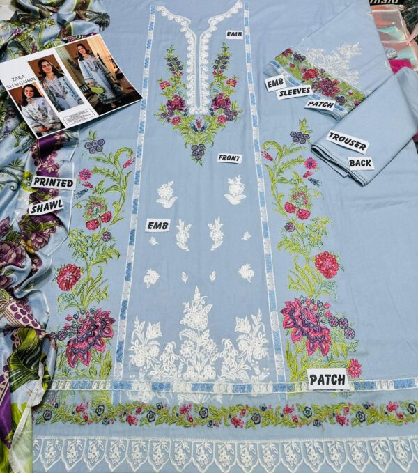 JADE Premium Dhanak Embroidered 3PC Winter Suit with Digital Pashmina Shawl - Image 2