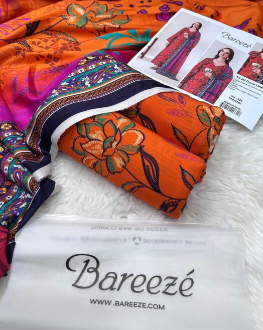 Bareeze Airjet Doria Linen Digital Print 3PC – Allover Volume W189
