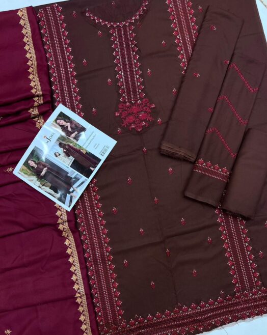 Asim Jofa Premium Dhanak Embroidered Suit with Dhanak Shawl