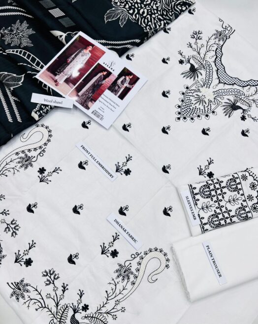 Afsana Premium Dhanak 3PC Embroidered Suit with Digital Wool Shawl