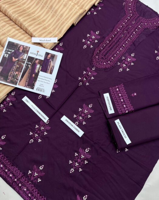 Asim Jofa Winter Elegance – Premium Dhanak Embroidered Suit with Digital Wool Shawl