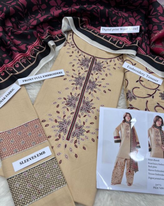 Jazmin Premium Dhanak Heavy Embroidered 3PC Suit 3001