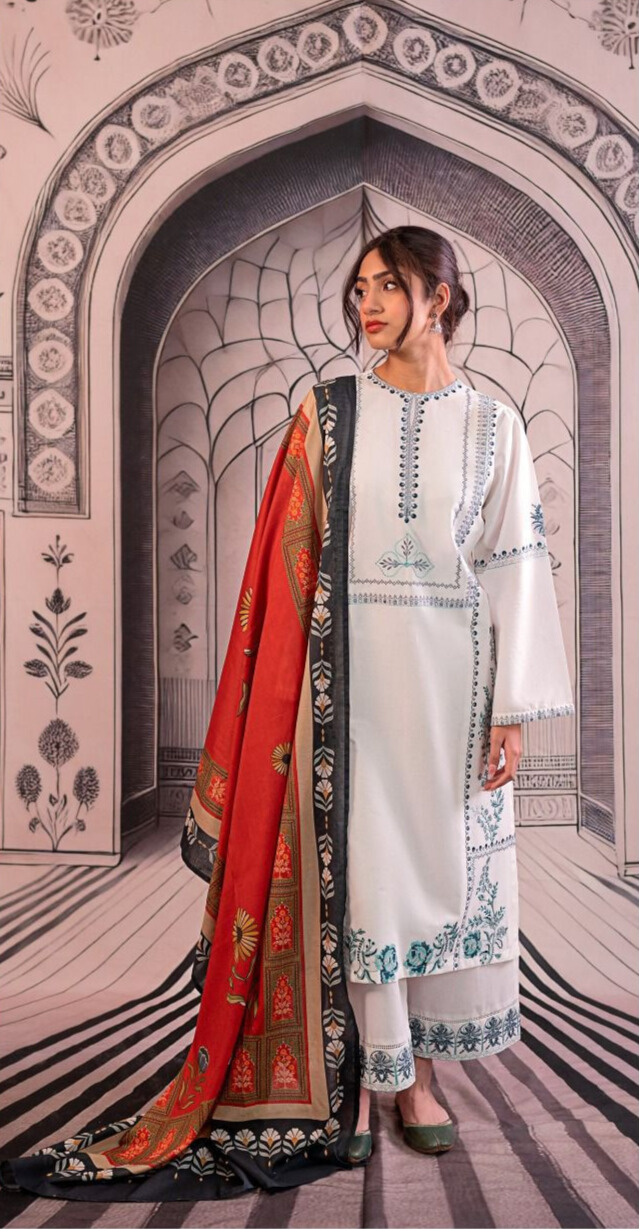 Urge Premium Dhanak Heavy Embroidered Suit – Digital Wool Shawl 3Pc