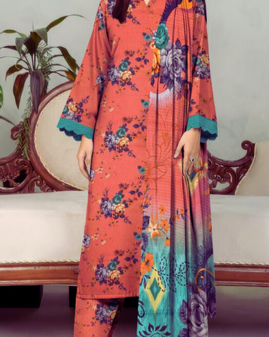 Bareeze Airjet Doria Linen Digital Print 3PC – Allover Volume W192