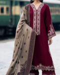 IZEL Premium Dhanak Embroidered Suit with Digital Wool Shawl