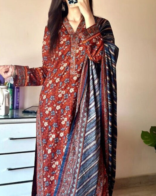 Airjet Khaddar Digital Print 3PC – Fine Quality Winter Volume W158