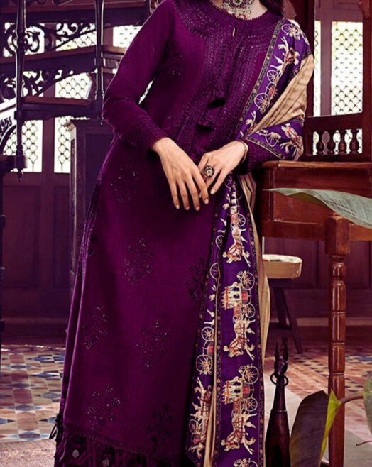 Asim Jofa Winter Elegance – Premium Dhanak Embroidered Suit with Digital Wool Shawl