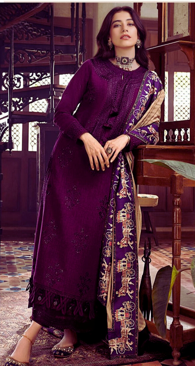 Asim Jofa Winter Elegance – Premium Dhanak Embroidered Suit with Digital Wool Shawl